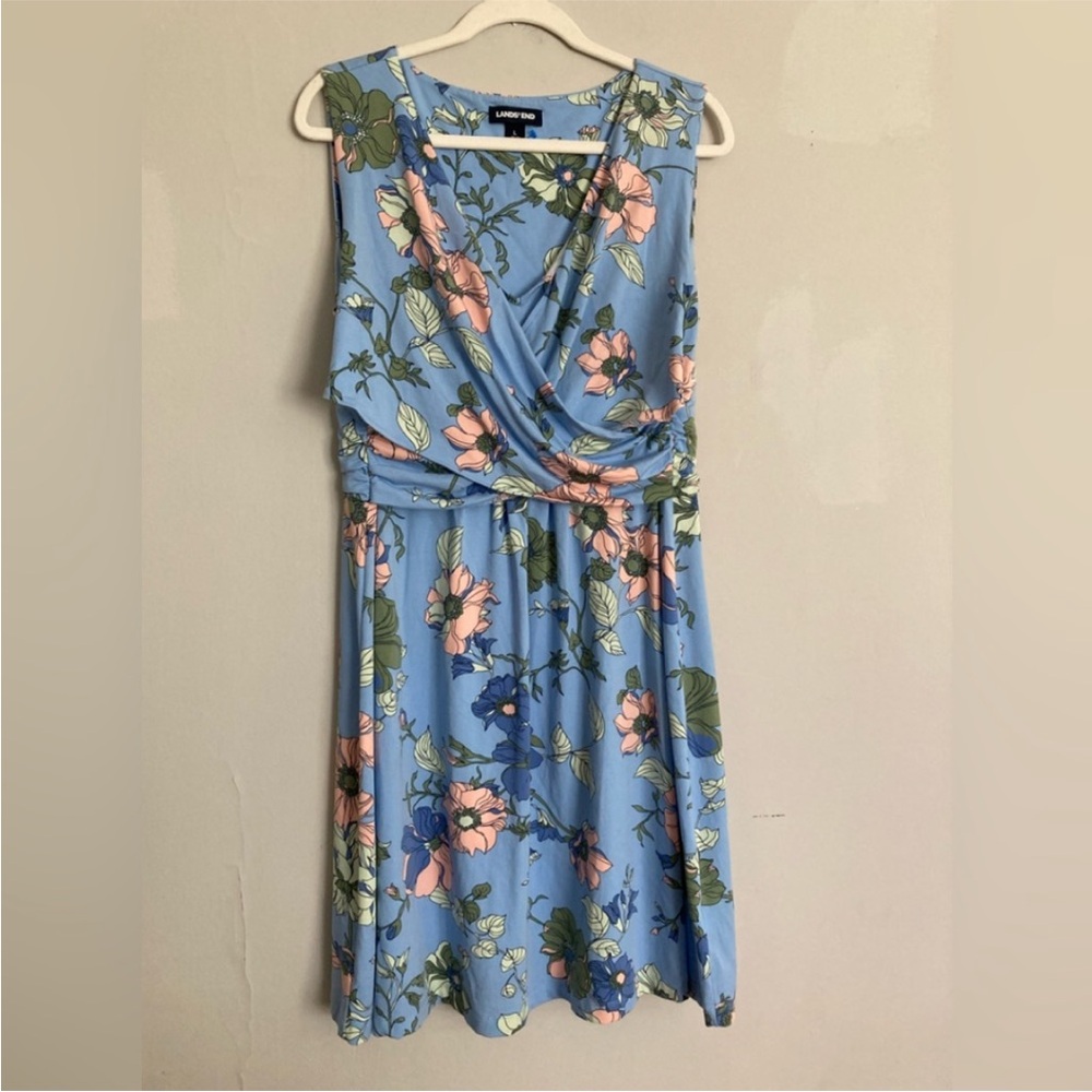 Floral Blue Wrap Twist Front Dress